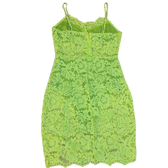 NWOT Neon Green Sheer Floral Lace Pattern Spaghetti Strap Dress - Size M - Picture 6 of 8